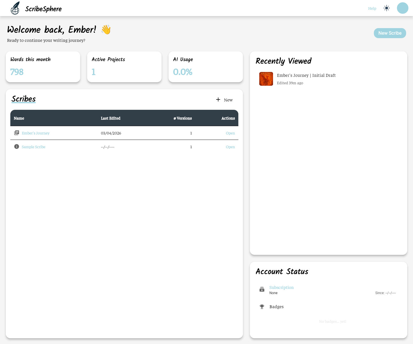 Account dashboard